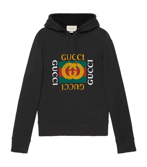 gucci felted cotton jersey hoodie with gucci vintage logo black|Gucci oversized logo hoodie.